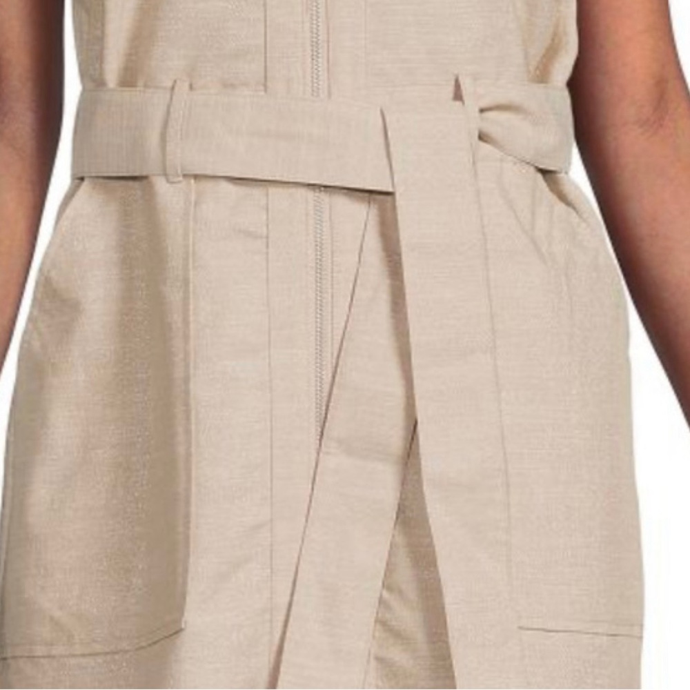 NWT - SHARAGANO Cotton Blend Belted Shirt Dress - beige- Sz 14 - Picture 6 of 8